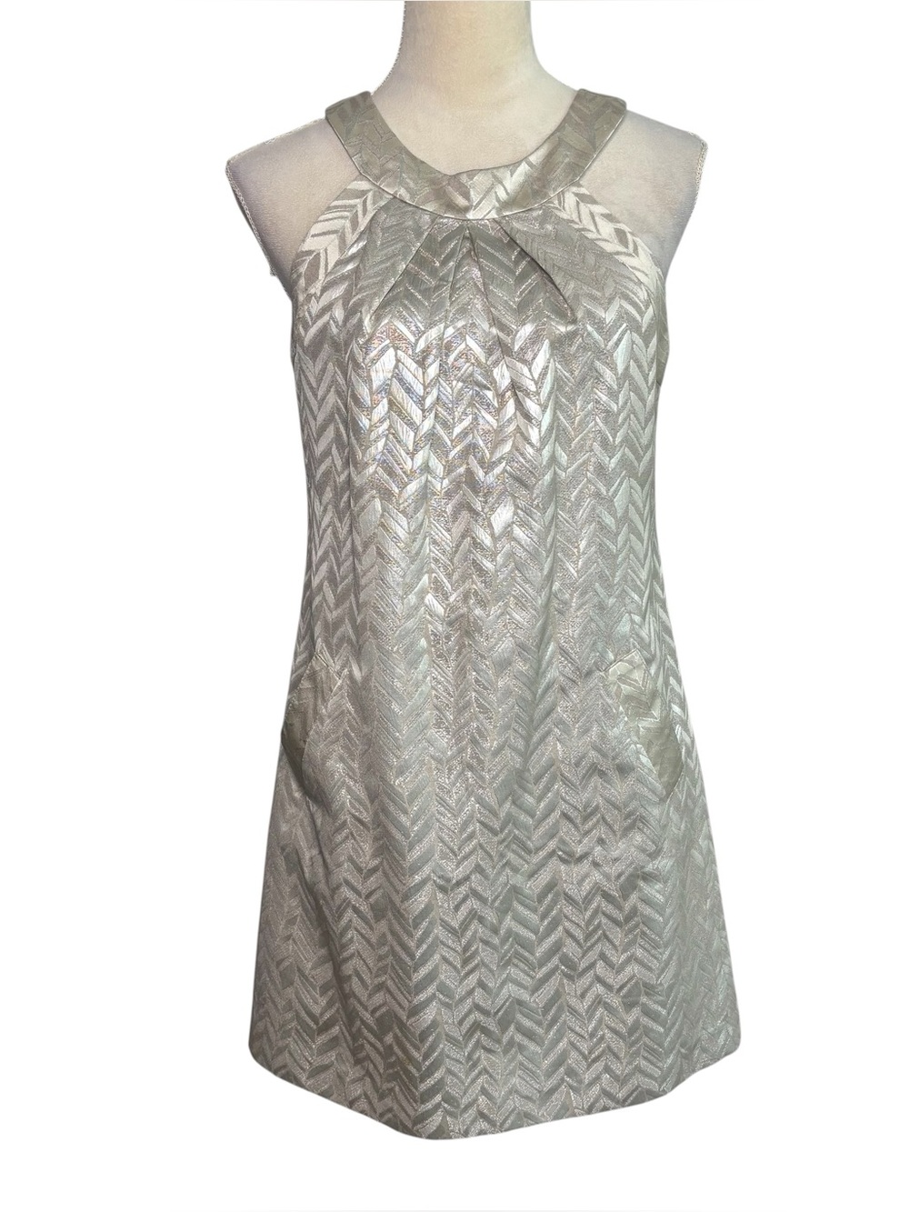 Trina Turk Size 6 Metallic Halter Dress Wedding Party Cocktail